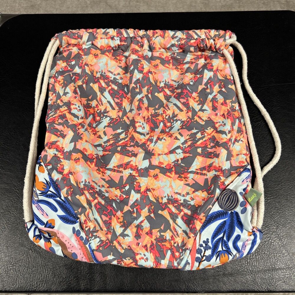 Maaji Swim Backpack Bag Floral Gray Orange Cinch Sack